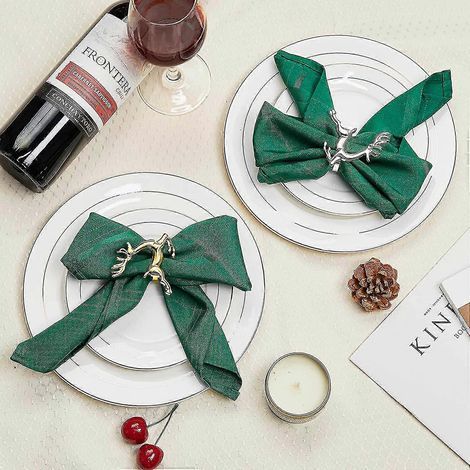 Ronds de serviette de Noël - Ronds de serviette de Noël argentés en forme de renne lot de 6 pour les repas de fêtes Pâques le Nouvel An Halloween (1/4)