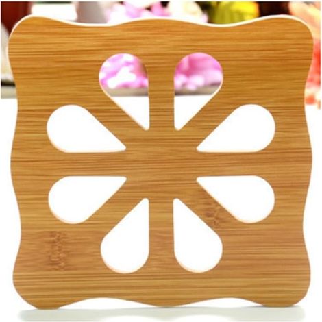 Sets de table en bois résistants à la chaleur, motif dessin animé – Maniques antidérapantes, dessous de plat originaux et mignons, dessous de plat, dessous de plat pour bol (motif floral) – Lot de 6 (1/4)