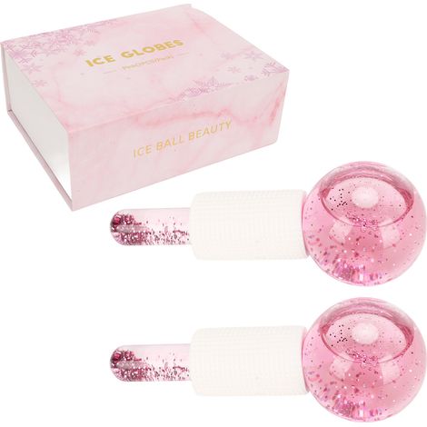 Boule de verre rose pour salons de beauté, boule de massage, bâton de hockey sur glace, boule de massage facial, boule de verre pour compresse de glace (1/5)