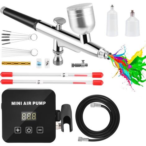 Kit Aérographe Compresseur Portable Double Action Écran LCD Buses 0,2/0,3/0,5mm Idéal Peinture Maquillage Pâtisserie Loisirs Créatifs
