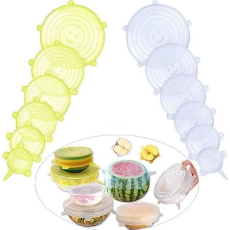 12pcs Couvercle en Silicone Stretch Réutilisable Couvercles Extensible en silicone Couvercle Universel (1/4)