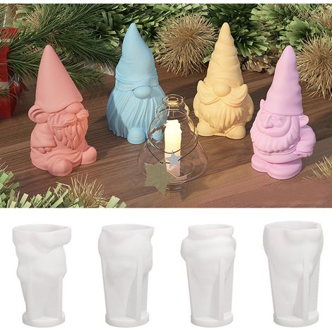 Moules silicone pour figurines sans visage (4 styles : nain grande oreille, nain chapeau tissu, nain pull, nain barbu) - Décorations, bougies, plâtre DIY, diffuseur (1/5)