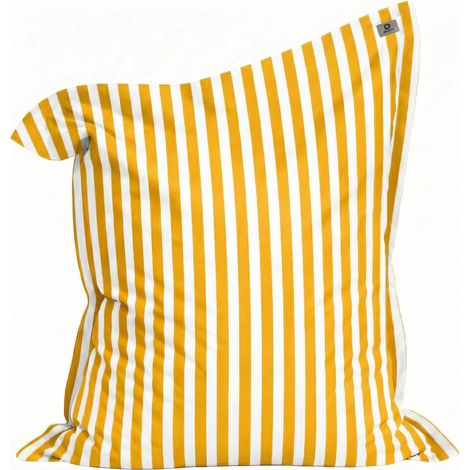 Pouf Géant XXL 180x140 Rayure Jaune - Déhoussable & Anti-UV