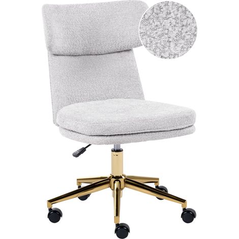 Sedia da ufficio imbottita Boucle senza braccioli completamente girevole con regolazione dell'altezza del sedile grigio chiaro Granby