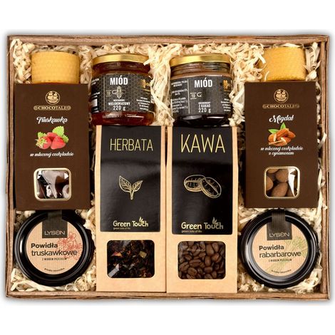 Cesto regalo con set di caffè, miele e candela (1/5)