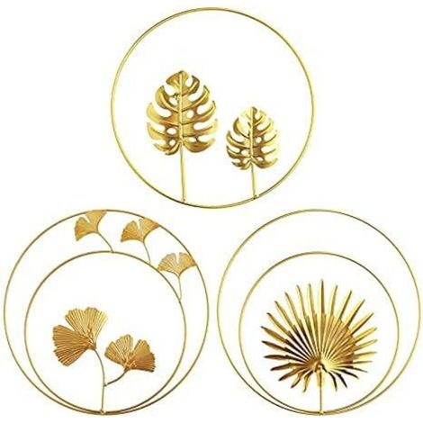 Wandskulpturen aus Eisen, 3-teiliges Metall-Wanddekor, Wandornamente aus Eisen im Schildkrötenblatt- und Palmenblatt-Design für die Dekoration von Zuhause, Büro, Wohnzimmer und Hotel (3 Stück)