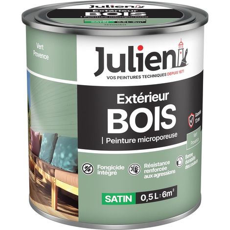 Julien Peinture Bois Microporeux Extérieur Satin - Portes, fenêtres, portails, mobilier de jardin - Vert Provence 0,5 L