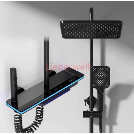 Bathroom Shower Faucet System with Lights Tempered Glass Shower Set Digital Display Copper Mixer Shower Faucet Set (1/5)