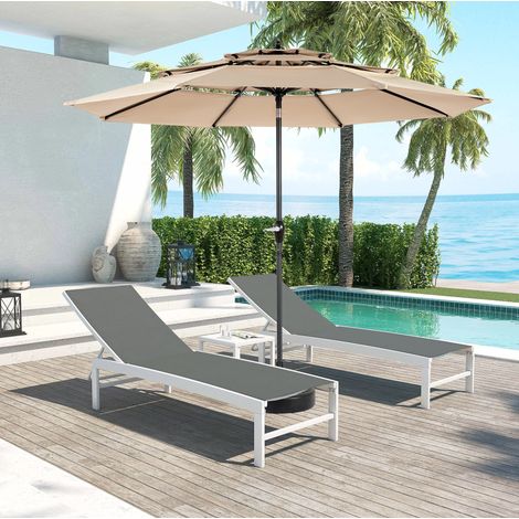 Parasol de jardin 305 cm kaki en acier et polyester avec inclinaison réglable et ventilation 3 niveaux (1/5)