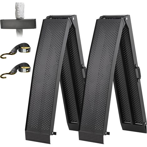 Reinforced Aluminium Folding Ramp 228 x 28 cm, Load Capacity 680 kg for Motorcycle, Quad, Truck, Portable Handle, Non-Slip Surface, Space Saving (1 Pair, Black) (1/5)