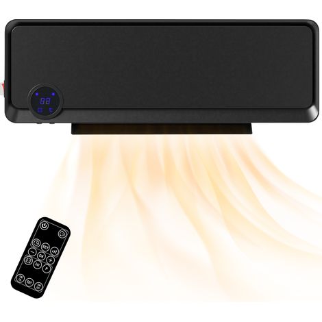 Chauffage mural électrique 1000 W/2000 W avec affichage LED, étanchéité IPX2 et télécommande, 56 x 11,7 x 18,5 cm, noir (1/5)