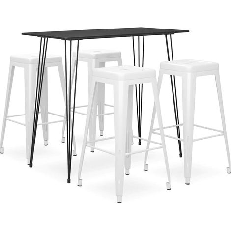 vidaXL Mesa alta y taburetes de bar 5 piezas negro y blanco (1/5)