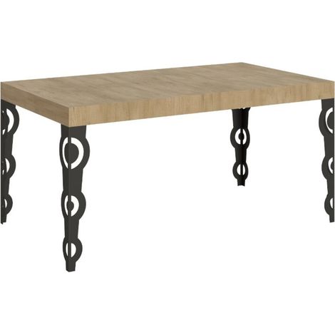 Table rectangulaire extensible orientale 6 à 14 personnes L 180 à 284 cm bois clair et pieds métal anthracite Kazay (1/5)