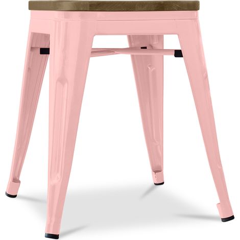 Hocker im Industriedesign - Holz & Stahl - 45cm -Stylix Pastellorange