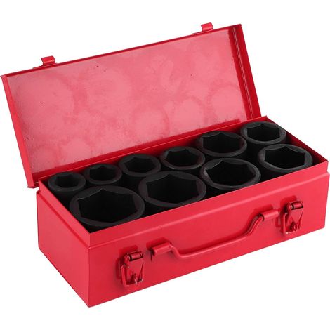 Jeu de clés à douille, 10 pièces Jeu de douilles pour clé à chocs 3/4 pouce Jeu d'embouts de clés à douille hexagonales portables pour voiture Set d'outils 22-50 mm (1/5)