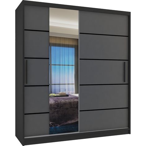 Schiebeschrank Belini 133 cm Mit Schubladen mit Spiegel grau anthrazit graphit Hersteller (1/3)