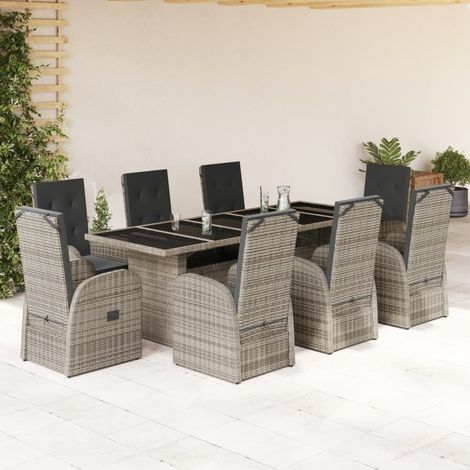 9 Piece Garden Dining Set with Cushions Grey Poly Rattan vidaXL (1/5)