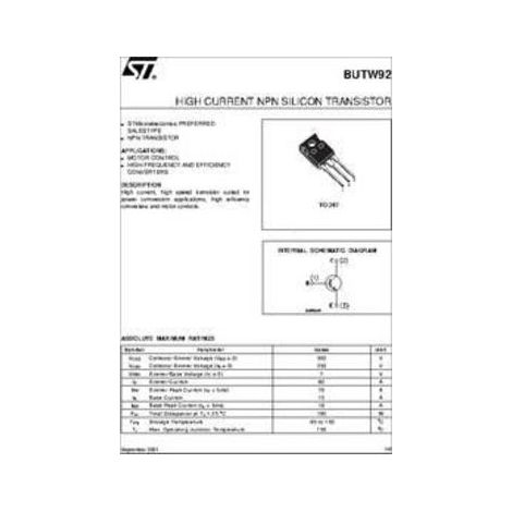 Transistor BJC NPN 250V 60Amp 180W TO247-3 BUTW92