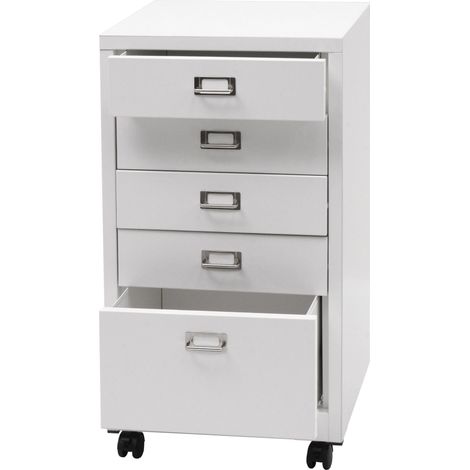Cajonera móvil HHG-456, cajonera archivador de acero, metal 75x40x41cm 5 cajones, blanco