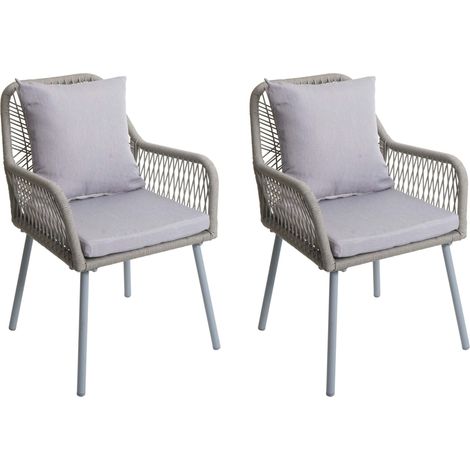 Set de 2 chaises de jardin HWC-O12, coussin d'assise/de dossier Outdoor aluminium corde tr (1/5)