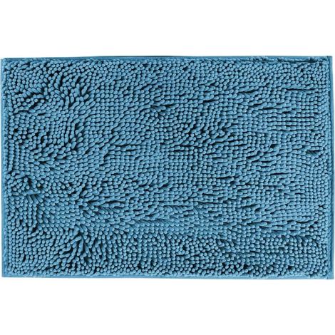 Tapis de bain gris en chenille à poils longs, antidérapant et ultra-doux et absorbant, idéal pour la salle de bain ou la douche. Lavable en machine, séchage rapide (gris, 43 x 61 cm). (1/5)