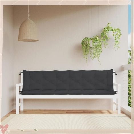 361742 Coussins de banc jardin lot de 2 noir 200x50x7 cm tissu Oxford (1/5)
