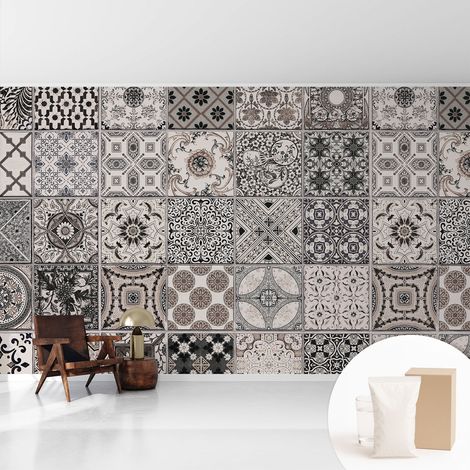 Tapete Vliestapete mit Kleber für Wohnzimmer Schlafzimmer Küche - Wanddekoration Fliesenmuster 416x254 cm (1/5)
