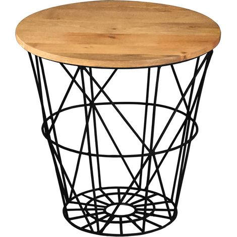 Ravi Iron Base Solid Wood Top Side Table - L50 x W50 x H50 cm - Mango Light Finish