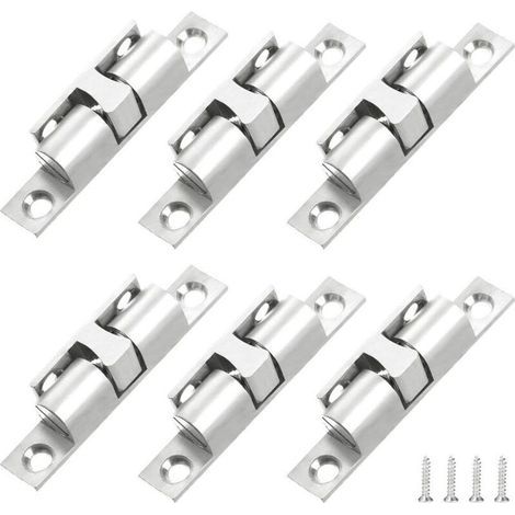 6 pièces Rouleau à billes en Laiton Loquet de Porte à Rouleaux Doubles Laiton Double Loqueteau à Billes avec Vis pour Placard Meubles Porte Armoire Loquet Serrure de Portiere(Argent) (1/4)