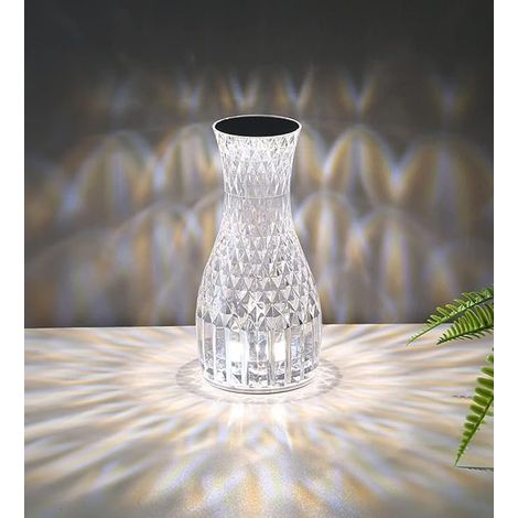 Lampe LED en cristal, lampe de table en cristal diamant 3 couleurs changement de couleur contrôle tactile lampe de chevet avec ligne USB lampe de chevet, Party dinner decor Creative light (1/4)