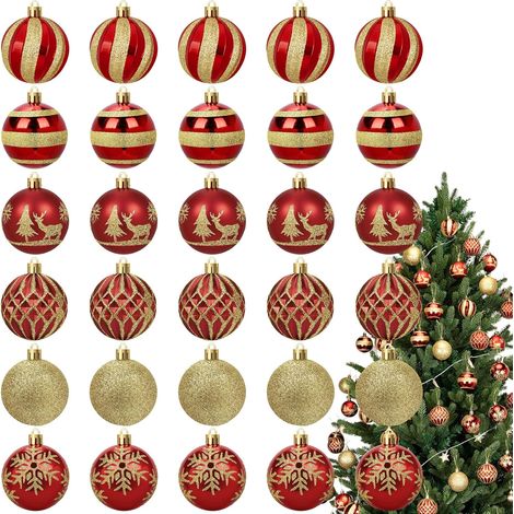 Palle Natale Set 30 Addobbi Infrangibili Rosso Oro 6cm (1/5)