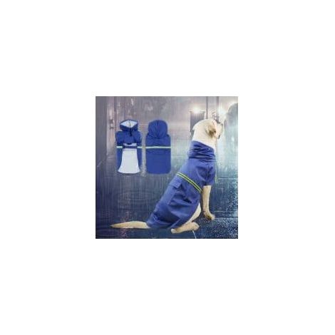 Hunderegenmantel mit Kapuze, ultraleichter und atmungsaktiver Hunderegenmantel, 100 % wasserdicht mit reflektierenden Streifen für mittelgroße bis große Hunde (blau) (M) (1/5)