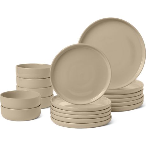 Service de Table en Grès Émaillé, Lot de 18 Pièces, 6 Couverts Complets, Compatible Lave-Vaisselle, Couleur Gris Lin (1/5)