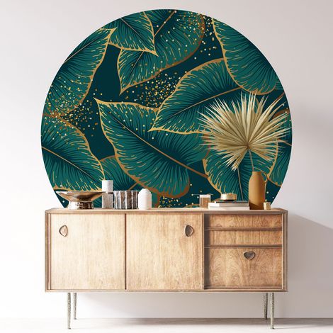 Sticker mural rond / cercle - Motif botanique - Diamètre 30 cm - Adhésif MAT (1/3)