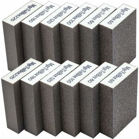 Lot de 12 éponges abrasives haute densité – Grains 60/80/100/120/180/220 – Lavables et réutilisables – Pour ponçage bois et métal (1/5)