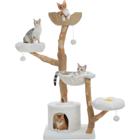 Grand arbre à chat avec griffoir en sisal – Panier en osier, plateforme fleurie, meuble intérieur moderne et accessoires pour chats (1/5)