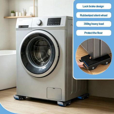 4 Pcs Support Machine à Laver Roulant, Socle Pour Sèche-Linge Réfrigérateur, Chariot Meuble Lourd 350kg Avec Roulettes Et Freins (1/5)