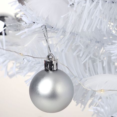Lot de plumes blanches DIY pour sapin de Noël 45 cm - Arbre nu 45 cm + renne 1 + boules mates 6 + boules brillantes 6 + plumes naturelles 35 + chapeau 1, emballage individuel 38x13x13 (1/5)