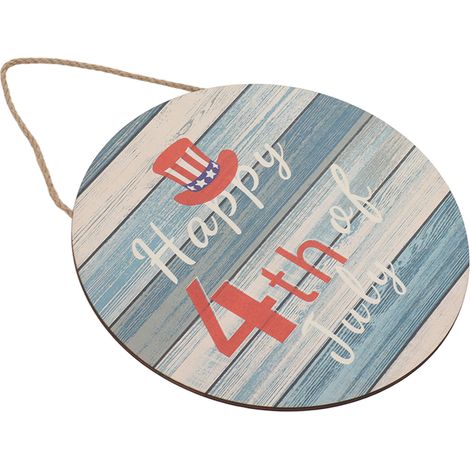 Décoration murale patriotique en bois pour la fête de l'Indépendance : pendentif de porte rond en bois, design colorblock, textures transparentes, idéal pour la décoration intérieure. (1/5)