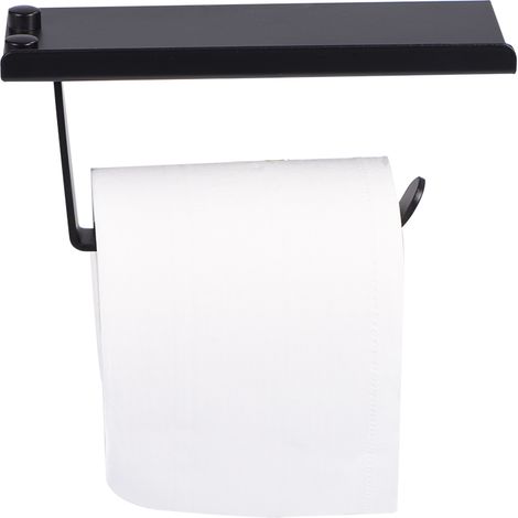 Toilettenpapierhalter aus Aluminium, Wandhalterung mit Handyablage, schwarz (1/5)