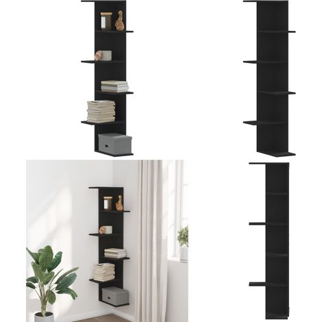 Wand-Eckregal Schwarz 36,5x36,5x140 cm Holzwerkstoff - Wand Regal - Eckschrank - Regal Schwarz - Holzwerkstoff Regal - Platzsparend Regal - Home & Living (1/5)