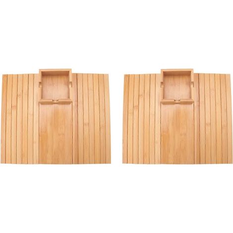 Deux plateaux pour accoudoirs de canapé, porte-gobelets pour canapé, plateaux en bambou avec porte-gobelets, plateaux porte-gobelets en bambou pour canapé (1/5)