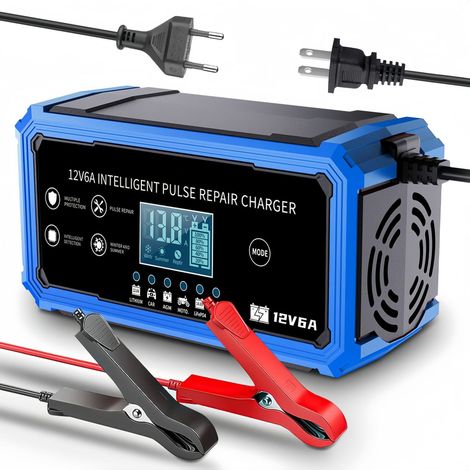 12V 6A BleuChargeur de batterie de voiture 12,6 V 14,6 V, chargeur de batterie lithium ternaire 12 V, chargeur de batterie au plomb-acide compatible avec les batteries lithium au plomb-acide. (1/4)