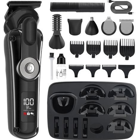 Herren-Barttrimmer – LED – Elektrischer Gesichts- und Körperrasierer – Vielseitiger Haarschneider – USB-C – 120 Minuten Akkulaufzeit – Kabelloser Organizer-Ständer