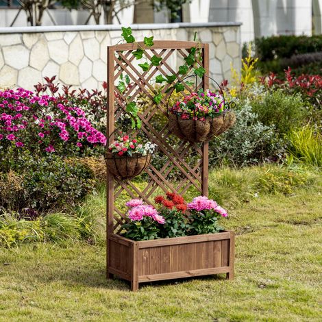 Jardinière Grille Plantes Grimpantes Cultures Terrasse Balcon Jardin Aménagement Extérieur Bois Naturel 60x30x122,5cm