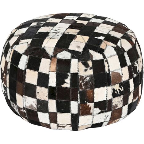 Pouf cuir haut de gamme confort élégance intérieure - Cuir marron aux nuances crème et noir (1/4)