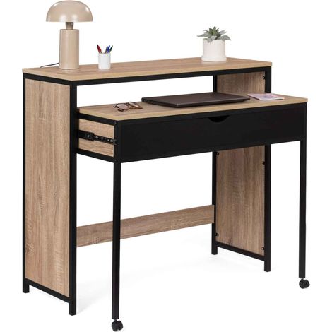 Ausziehbarer Schreibtisch mit 1 Schublade schwarz BOSTON Industriedesign (1/5)