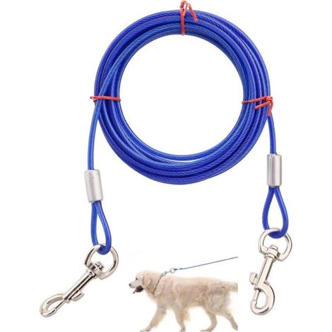 Guinzaglio per cani in filo d'acciaio resistente da 1,8 m con moschettone girevole in acciaio inossidabile (blu) (1/5)