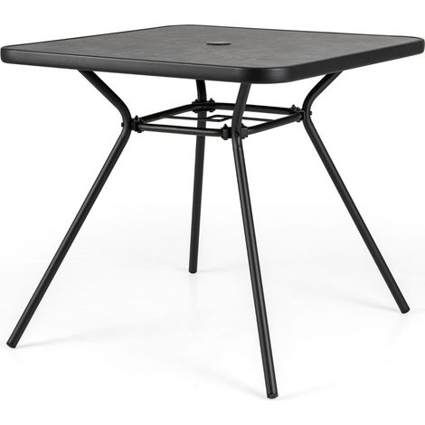 Tavolo da giardino quadrato 80 x 80 x 72,5 cm con foro per ombrellone e robusta struttura in metallo nero 200013990