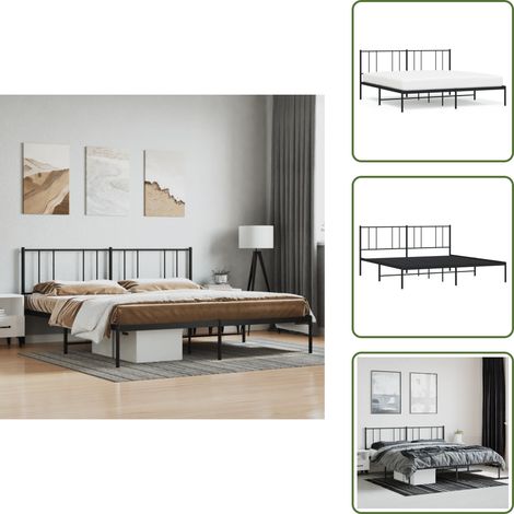 Bettgestell mit Kopfteil Metall Schwarz 180x200 cm - Metallbettfundament - Doppelbett - Boxspringrahmen - Schwarzes Bettgestell - Bettrahmen Schwarz